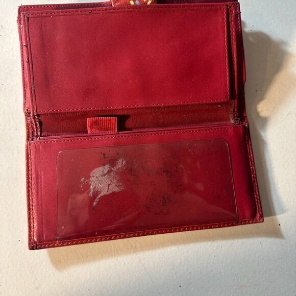 Fossil Genuine Leather Red Wallet Stars Graffiti Handmade Upcycle Vintage Purse - Picture 9 of 10